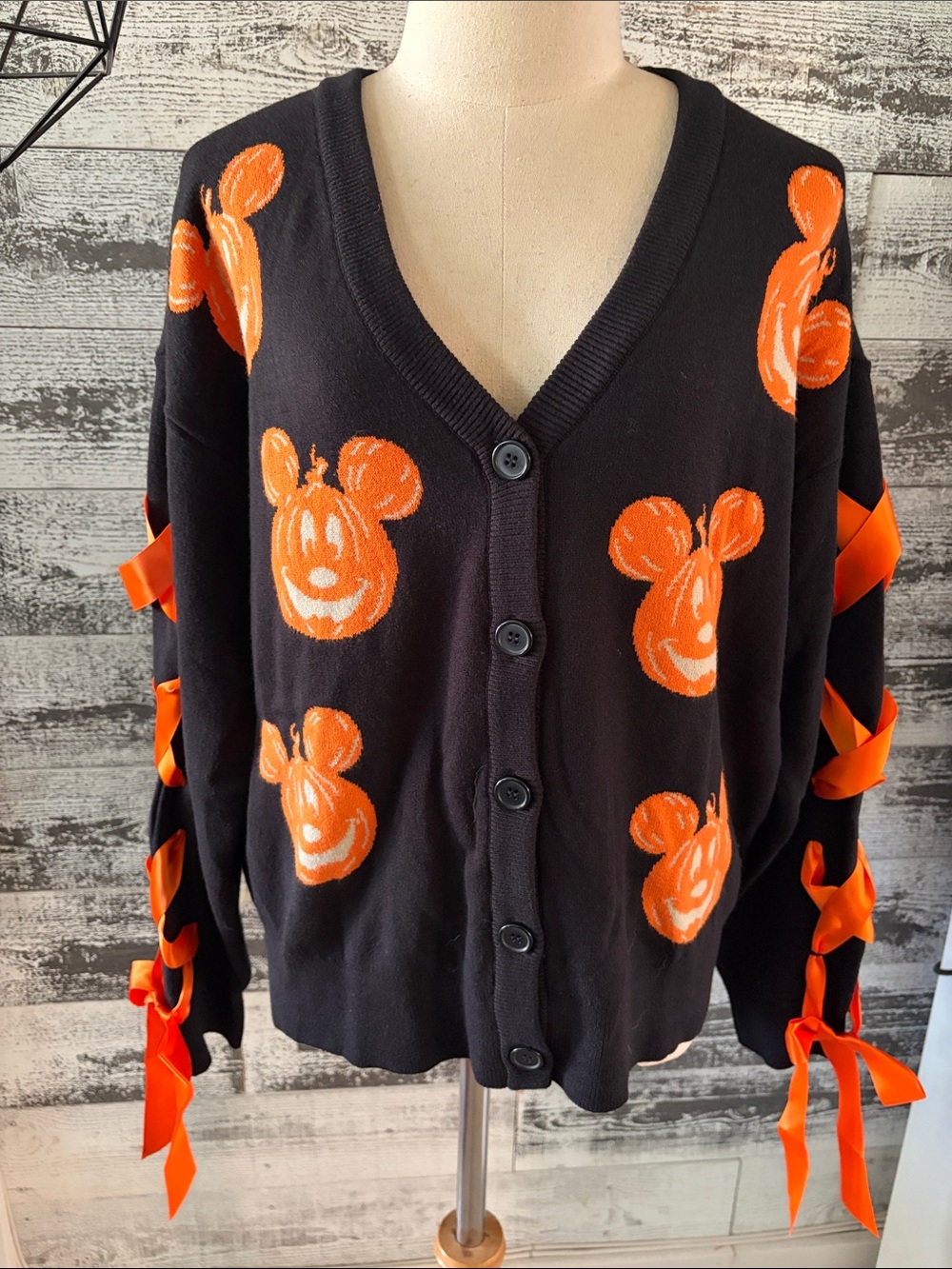 NWT Disney Parks black with Mickey pumpkins button front cardigan